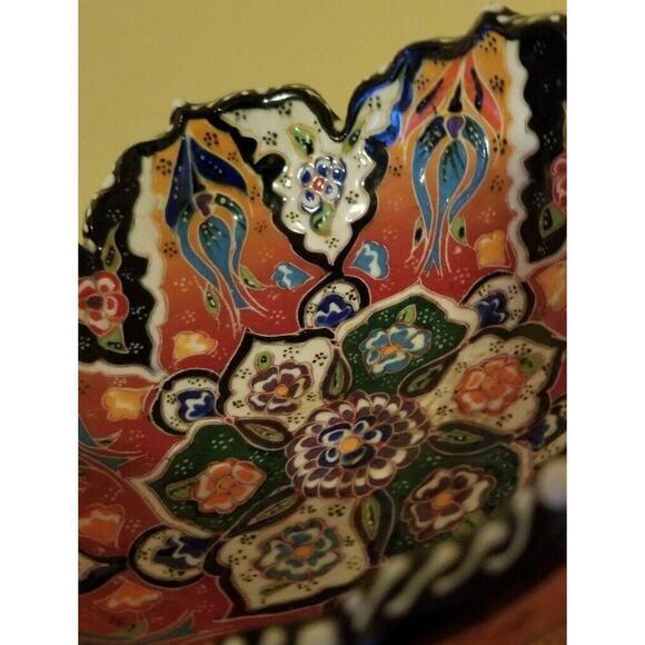 Hand Made Tuanaimato Samoa Ceramic BOWL Red Orange Ornate Pattern Eastern - Picture 10 of 11